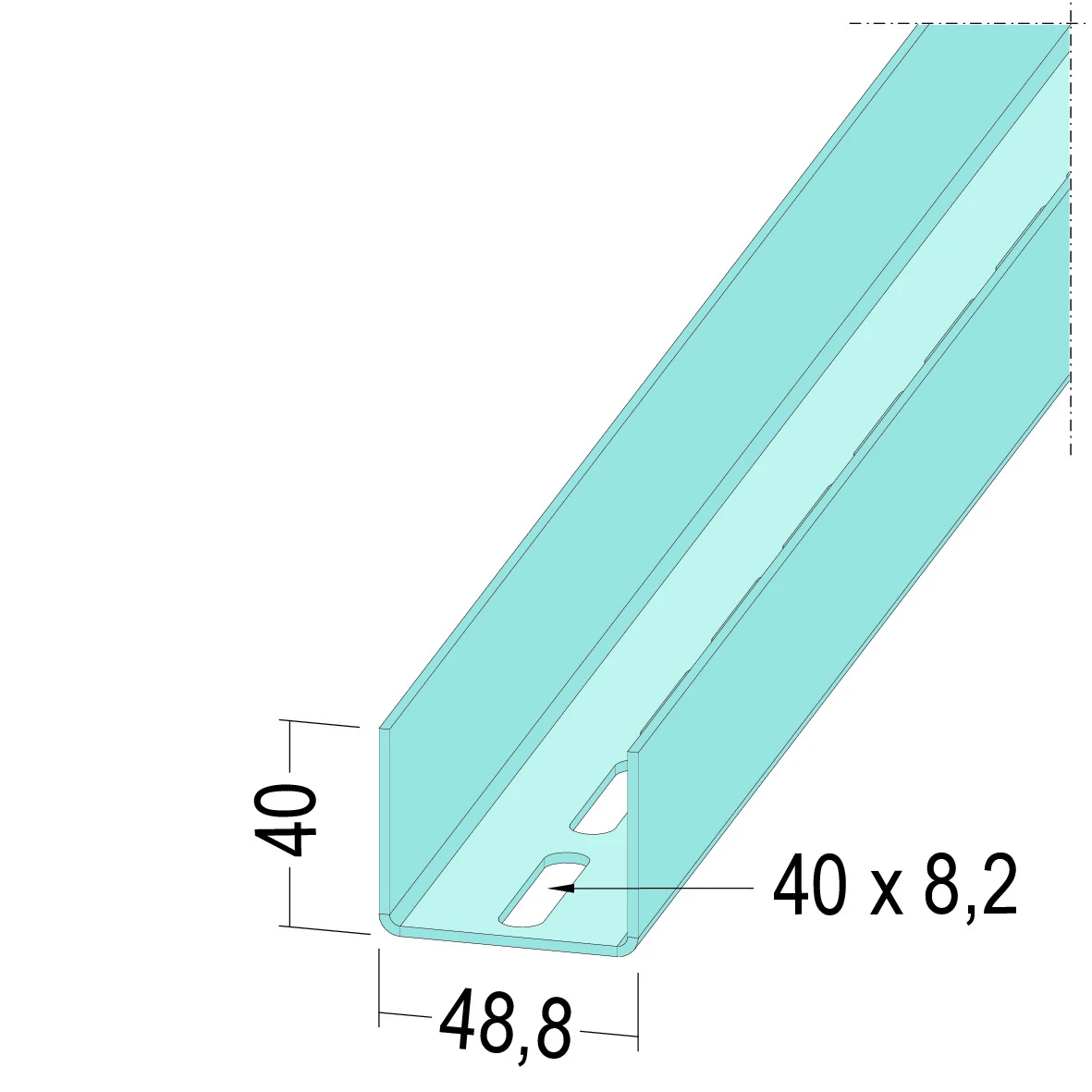 UA Profil 50 (3,00 mtr./Stk) (4 Stk./KB-96 Stk./GB) 8,2 x 40 mm einreihige Lochung