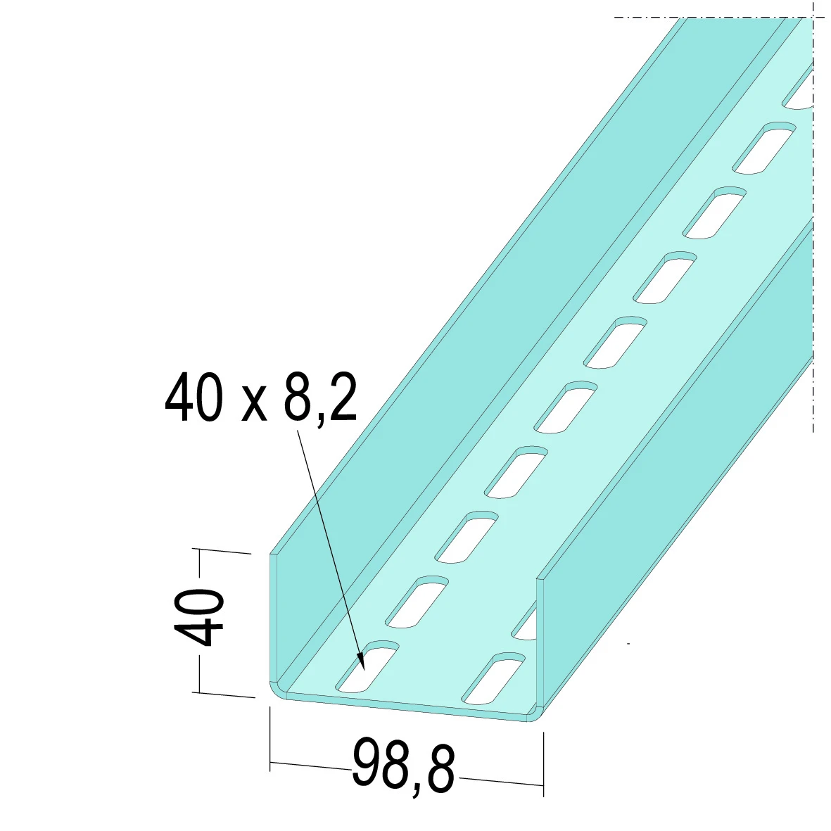 UA Profil 100 (3,00 mtr./Stk) (4 Stk./KB-80 Stk./GB) 8,2 x 40 mm zweireihige Lochung