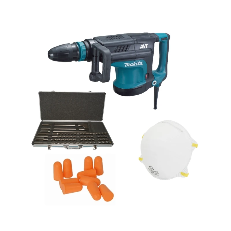 Makita Stemmhammer HM1213C Set, mit Bohrer, Feinstaubmaske und Gehörschutzstöpsel