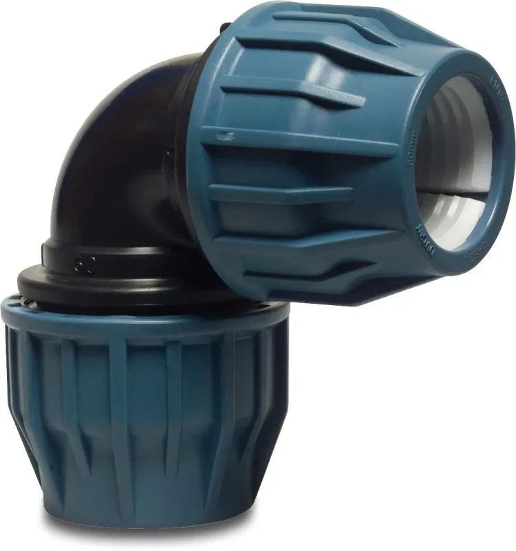 Bevo Jason Winkel 90° PP 32 mm Klemm 16bar Schwarz/Blau DVGW/KIWA/WRAS/SVGW