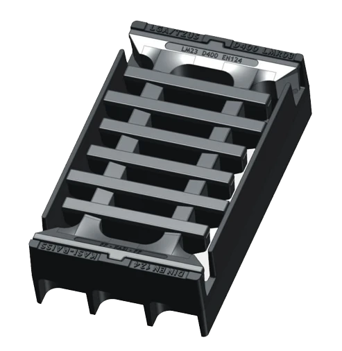 Guss Aufsatz Kl. D400 300x500 Pult SW34,5mm Guss-Rahmen, mit Einlage (KM24) EN124-2, DIN 1229 Rahmen geschlossen mit 4 Sollbruchstellen