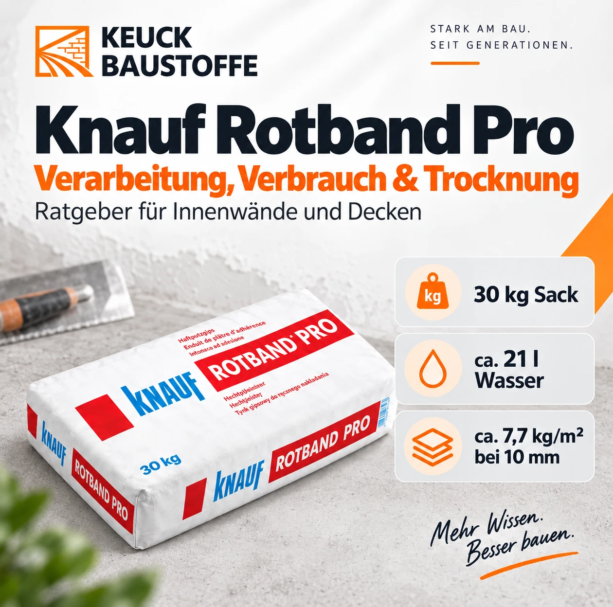 Knauf Rotband Pro 30 kg: Verarbeitung, Verbrauch und Trocknung