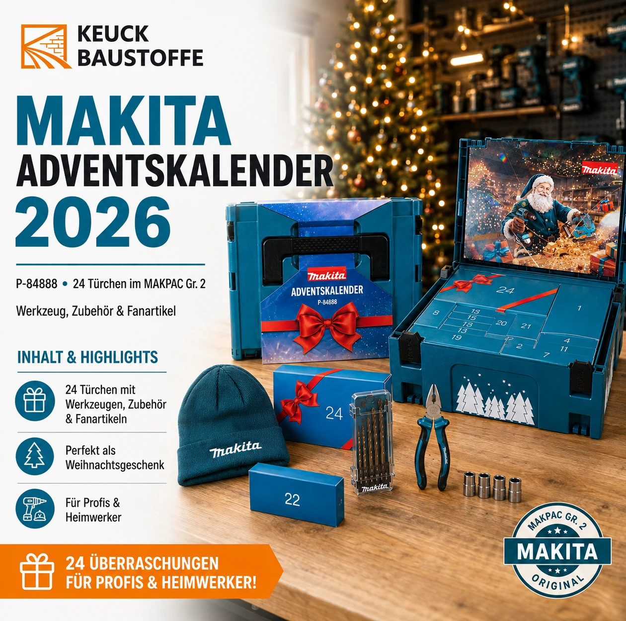 Makita Adventskalender 2026 P-84888 – Inhalt, Highlights & MAKPAC Gr. 2