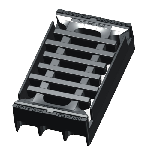 Guss Aufsatz Kl. D400 300x500 Pult SW34,5mm Guss-Rahmen, mit Einlage (KM24) EN124-2, DIN 1229 Rahmen geschlossen mit 4 Sollbruchstellen