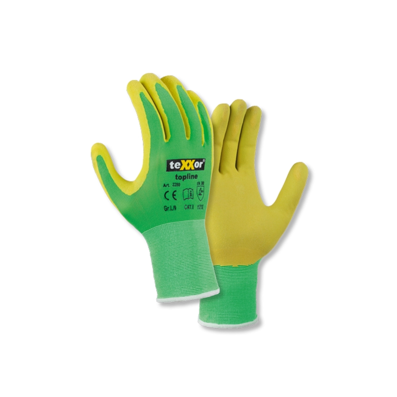 teXXor® topline Nylon-Strickandschuhe 12Stk/Pak LATEX grün/gelb Größe 9 Kategorie 2, EN 388-1121X (2280-9)